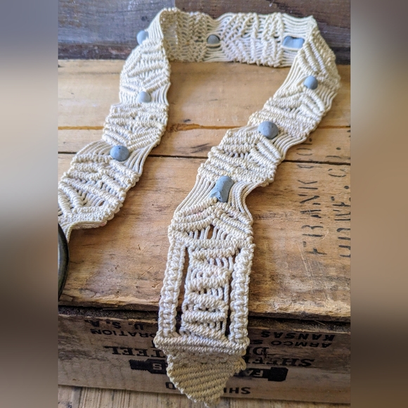 Vintage Handcrafted Macrame Belt With Stone Beads - Picture 3 of 7